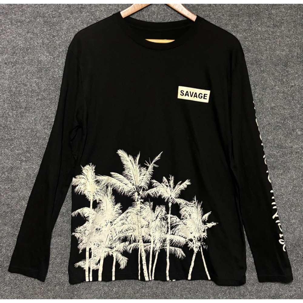 Fresh Laundry Black Savage Palm Tree Graphic‎ Long Sleeve T Shirt Men Size L